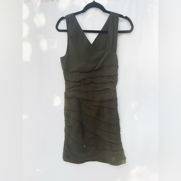 Aqua Olive Green Ruched Abstract Shoulder Mini Dress (Small) - Picture 1 of 6